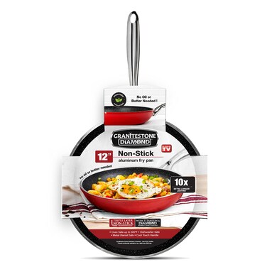 Granite Stone Coated Nonstick Frying Pan - 12 Inch Frying Pan Nonstick Pan Skillets Nonstick Non Stick Pan Cooking Pan Fry Pan Skillet Large Frying Pan, 100% PFOA Free, Oven &amp; Dishwasher Safe - Red