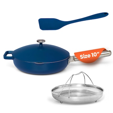 Nutricook OnePan - 10.5" Ceramic Saute Pan, Nonstick Frying Pan, Sauce Pan, Skillet, Oven Safe Induction Cookware, PTFE &amp; PFOA Free, Blue