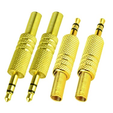 Sairps +3.5mm/1/8 Audio Jack Stereo Male Plug Cable Connector w/Spring Coax Cable Headphone Jack Adapter-4 Pack