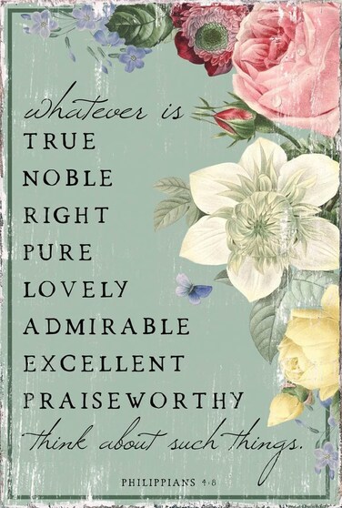 Xiddxu Metal Plate Signage Bible Verse Sign Philippians 4 8 Scripture Retro Floral Tin Sign Whatever is True Noble Right Pure Lovely Metal Sign Metal Poster Plaques 8x12 Inch