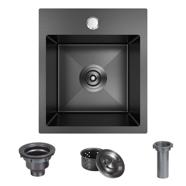 13 x 15 inch Drop in Bar Sink Black, Small Topmount Kitchen Sink Single Bowl 18 Gauge Handmade Wet Bar Sink with Drain