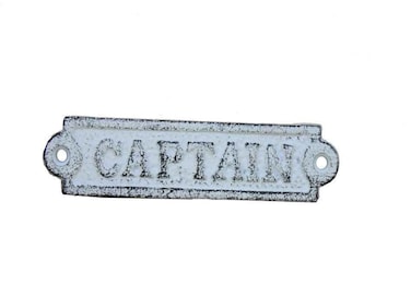 Handcrafted Nautical Decor Antique White Cast Iron Poop Deck Sign 6"- Metal Wall Plaque- Cast Iron Door Si