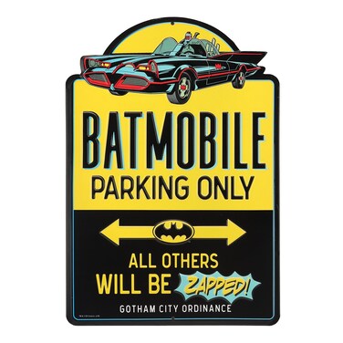 DC Comics Batman Batmobile Parking Only Embossed Metal Sign - Vintage Batman Sign for Bedroom, Man Cave or Garage