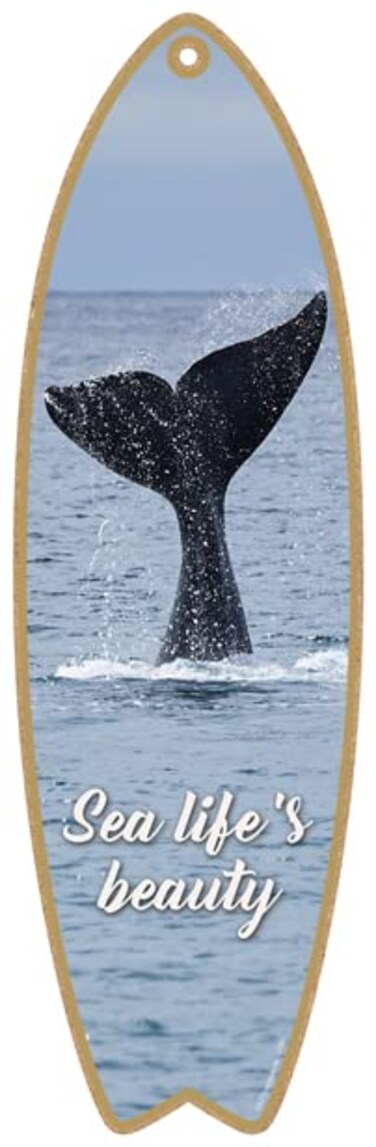 SJT ENTERPRISES, INC. Whale Tail - Sea Life's Beauty 5" x 16" Surfboard Wood Plaque Sign (01761)