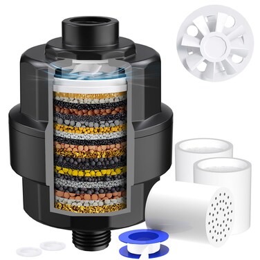20-Stage Shower Head Filter-Shower Head Filter for Hard Water, with 3 Replaceable Filter Cartridges, High Output Shower Water Filter for Removing Chlorine and fluoride,Black