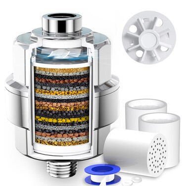 20-Stage Shower Head Filter-Shower Head Filter for Hard Water, with 3 Replaceable Filter Cartridges, High Output Shower Water Filter for Removing Chlorine and fluoride, Polished Chrome