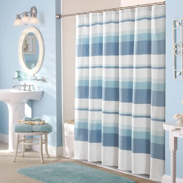Style Quarters Waffle Blue Shower Curtain,Striped Waterproof Shower Curtains for Bathroom, Cotton Blend Heavy Duty Fabric Bath Curtain,Soft Luxury Spa Hotel Quality,Blue and White 72 x 72 Inches