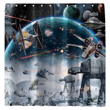 NixiYa Outer Space Galaxy Wars Shower Curtain Star Themed Bathroom Decorations Universe Stars Galaxy Science Space Station Cool Shower Curtain with 12 Hooks