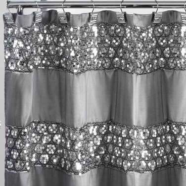 Zahari Home Sinatra Bathroom Shower Curtain Glamorous Bling Fabric Shower Curtain, 72"x70", Silver