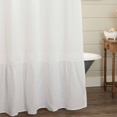 Piper Classics Provincial Linen White Ruffled Shower Curtain, 72" L x 72" W, 100% Linen Bath Accent
