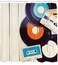 Ambesonne Indie Shower Curtain, Gramophone Records and Old Audio Cassettes on Wooden Table Nostalgia Music, Cloth Fabric Bathroom Decor Set with Hooks, 69" W x 70" L, Orange Black