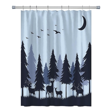 Careyoungs RV Shower Curtains Forest Deer Shower Curtain Elk in The Forest Outdoor Hunting RV Bathroom Shower Curtain Set with Hooks 47WX64H Inches Grey