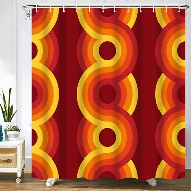 Abaysto Pattern Geometric Vintage 1970S Retro 1960S Groovy Bauhaus Polyester Fabric Shower Curtain Sets with Hooks Waterproof Bathroom Decor