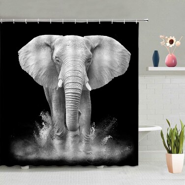African Elephant Shower Curtain Grey Wild Animal Elephants Safari Large Powerful Animals Africa Wildlife Boys Girls Men Zoo Black Gray Bathroom Curtain Sets Polyester Fabric with Hooks 70 X 70 Inch