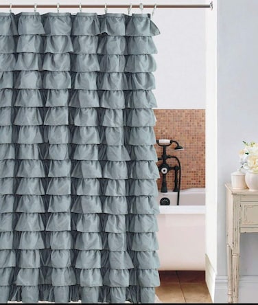 spring Home Waterfall Ruffled Fabric Shower Curtain (RED)