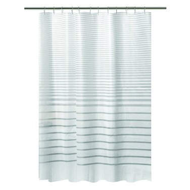 Bath Bliss Bathroom Shower Curtain   70" x 72"   Lightweight   Light-Flittering   Odorless   Weighted Hem   12 Rust Proof Metal Grommets   Woven Stripes   Beige