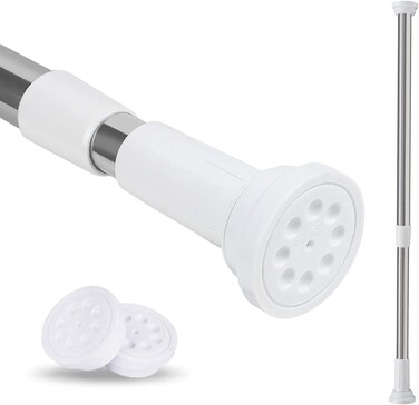 Shower Rod Tension Shower Curatin Rod Adjustable Shower Curtain Pole in Screw Or No Need Tool Mounted Nickle and Black (MINI 27-47, White)