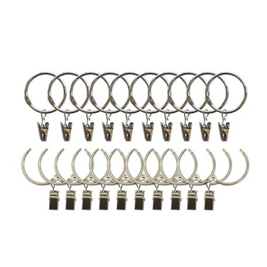 Curtain Clips with Rings 3 inch Interior Diameter,Easy to Open and Close,Loose Leaf Binder Rings,Movable Clasp Suitable Fixed Pole Shower Curtain Rings/Strong Hooks Set Silver (20)