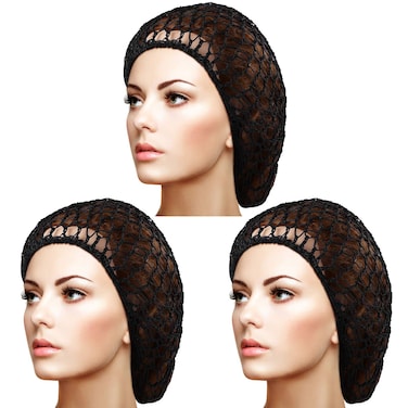 Giugu 3 Pieces Mesh Hair Net Soft Rayon Knit Snood Hat Sleeping Crochet Hairnet Long Hair Net Snoods Cover Crocheted Hair Net Cap Hair Covers for Women Hair Accessories (Black), 3 Count (Pack of 1)