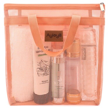 2 Pcs Shower Mesh Caddy Bag Quick Dry Hanging Toiletry and Bath Organizer for Travel and Swimming with Zipper (Roes-Green)