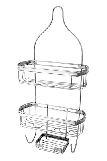 Splash Home Bathroom Shower Door or Hanging From Shower Head Caddy With Two Basket Organizers Plus a Soap Dish For Storage Shelves For Shampoo, Conditioner and Soap &acirc;&euro;&ldquo; Silver Chrome
