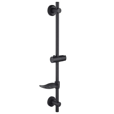 Tecmolog 69cm Shower Head Slide Bar ABS Plastic Height Adjustable Suction Cups Shower Bar with Dish Black, BB4044