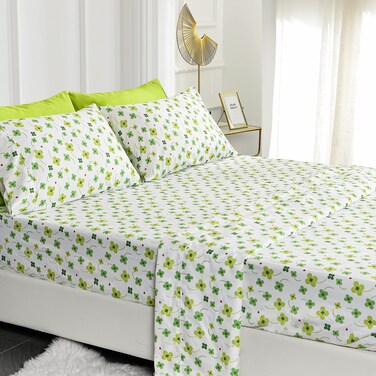 American Home Collection Ultra-Soft Microfiber Sheet Set - Double Brushed - Wrinkle and Stain Resistance - Fit 14 inches Deep Pocket - Shamrock 6 Pieces Set (Queen, Lime Green Floral)