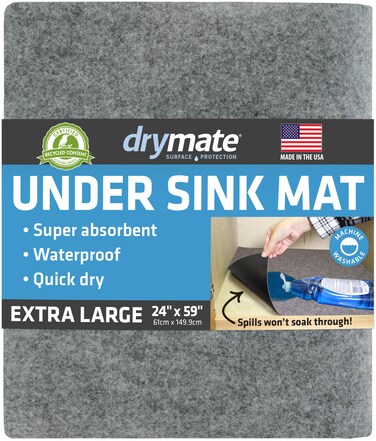 Drymate Premium XL Under Sink Mat, Waterproof Cabinet Protection Mats for Kitchen &amp; Bathroom, Absorbent Shelf Liners, Slip-Resistant, Non-Adhesive, Machine Washable (USA Made)(24&acirc;&euro;x59&acirc;&euro;)(Light Grey)