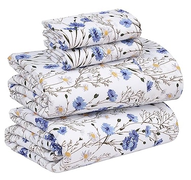 RUVANTI 100% Cotton Sheets - Crispy Cooling Percale Sheets for Full Size Bed, Breathable &amp; Durable Full Sheet Set, 16 Inches Deep Pocket Bed Sheets, Sweet Pea, 4 Pieces