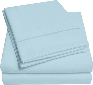 Queen Size Sheet Set - 4 Piece Bed Sheets - Super Soft Brushed Microfiber 1800 Thread Count - Breathable Luxury Sheets Deep Pocket - Wrinkle Free (Light Blue, Queen)
