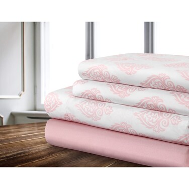 Bedding Bed Sheet 4 Piece Queen Breathable Hotel Cozy Comfy Hypoallergenic Microfiber - Deep Pockets - Wrinkle, Fade Shrinkage Resistant - Sheets &amp; Pillowcases Damask Pink