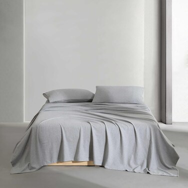 Calvin Klein - Queen Sheet Set, Melange Flannel Bedding Set, Super Soft and Cozy Home Decor, Oeko-Tex Certified (Melange Flannel Silver Grey, Queen)