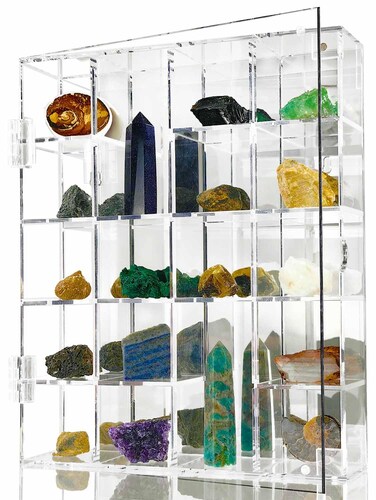 Acrylic Display Case Adjustable Clear Rock Display Case Shadow Box with Shelves Storage Organizer for Mini Pop Figure, Collectibles, Mineral Crystal, Stones, Wall Mountable, with Mirrored &amp; Lid