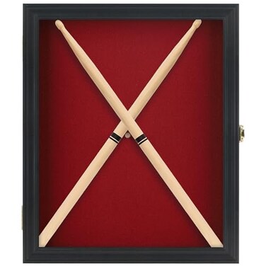 Drum Stick Display Case Shadow Box Wall Cabinet, with Door. CD22 (Black)