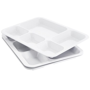 Divided Plates Melamine 5-Compartment White Serving Tray, 13.3 x 10.83 inches, 3 PCS, PFW-1331083-03