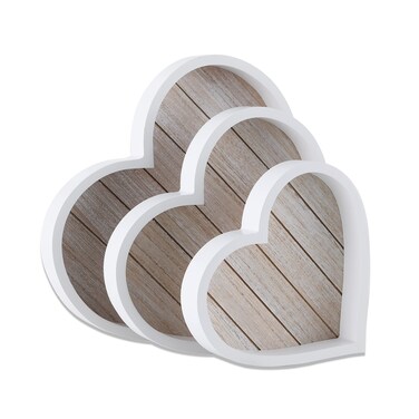 Wooden Heart Tray for Ottoman Coffee Table Tray D&Atilde;&copy;cor Set of 3 (Heart)
