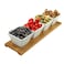 Elama Ceramic Stoneware Condiment Appetizer Set, 5 Piece, Long Rectangle in White and Natural Bamboo