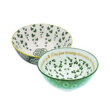 Royal Tara Irish Ceramic Blessing Bowls Set of 2 Shamrock Celtic Knotwork Kitchenware Gift Serving Soups Stews Salads Bone China Mixing Bowl for Kitchen (Trellis Shamrock Design)