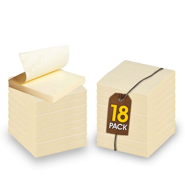 1InTheOffice Sticky Notes Yellow, Sticky Notes 3x3, Self Stick Sticky Notes 18/Pack = 100 Sheet/Pack