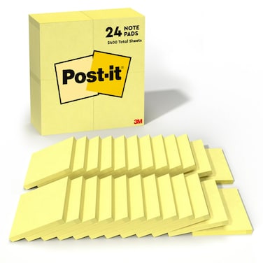 Post-it Notes, 3x3 in, 24 Pads, Canary Yellow, Clean Removal, Recyclable
