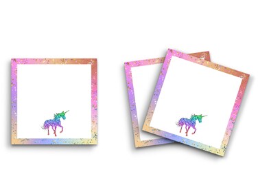 Butler in the Home Sticky Notes 3 Pack 3"x3" 50 Sheet Count Per Pad, Glitter Border Rainbow Unicorn, Cute Funny Memo Note Pads Stationery Journal Planner Paper