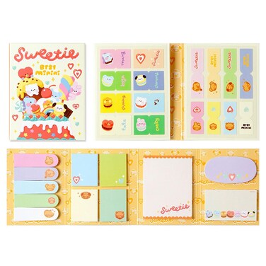 B.T.S. B.T.21 Official Merchandise - Kpop Sticky Memo Note Pad with Photocards, Kawaii Stationery Sets Ideal for School and Office Set - Cute Office Memo Note Pad Supply (Pink)