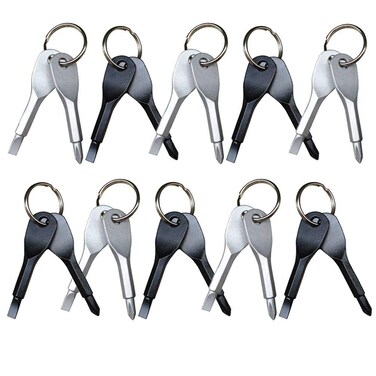 TUANTUAN 10 Set EDC Key Ring Outdoor Multifunction Key Chain Screwdriver Pocket Mini Tool Screwdriver Set with Key Ring,Silver and Black