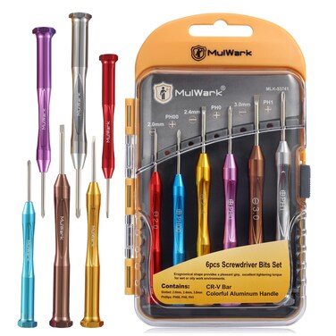 MulWark 6pc Magnetic Mini Flathead and Phillips Micro Precision Head Small Screwdriver Set CRV Eyeglasses Watches Electronics Computer Tools Repair Kit (6PC Screwdrivers)