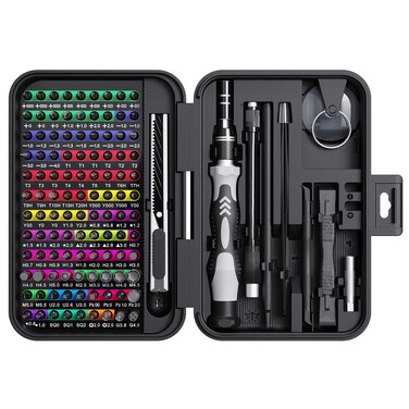 YOYSUN 132 in1 Precision Screwdriver Set in Case with Big Storage Box on Top 108 Bits Magnetic Tip Color-coded Identification of Screwdriver Kits Repair Tool Kit for PC, Glasses, DIY Tool Box Midnight