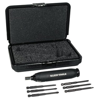 Klein Tools 57032 Screwdriver Set, Made in USA, Torque Screwdriver Kit with Phillips, Slotted, Square Bits, 1/4-Inch Nut Driver, Case Included, 6-Piece