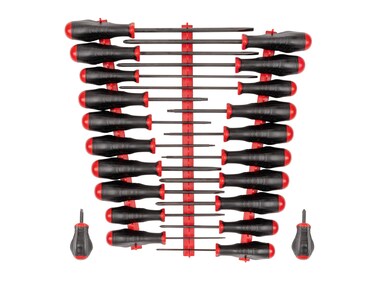 TEKTON High-Torque Black Oxide Blade Screwdriver Set with Red Rails, 22-Piece (#0-#3, 1/8-5/16 in., T10-30)   DRV41508   Made in USA