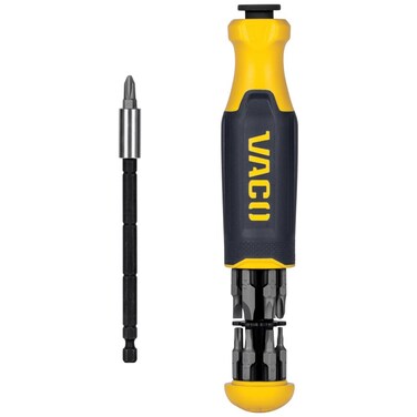 VACO VAC1140 14-in-1 Adjustable Screwdriver, Multi-Bit and Impact Driver, Magnetic, Phillips, Slotted, Square, Standard, Combo, Torx Bits