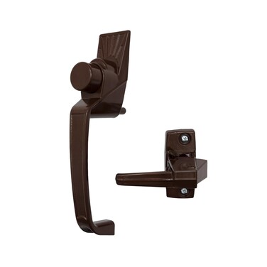 Ideal Security Push-Button Screen Door Handle with Inside Latch, Brown (2-Piece Set)