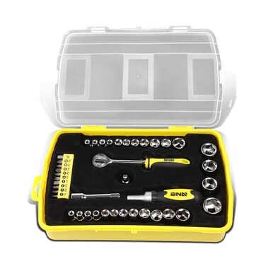 DNA Motoring TOOLS-00036 Home Repair Tool Set - Yellow Magnetic Screwdriver Socket Set w/ABS Protective Case